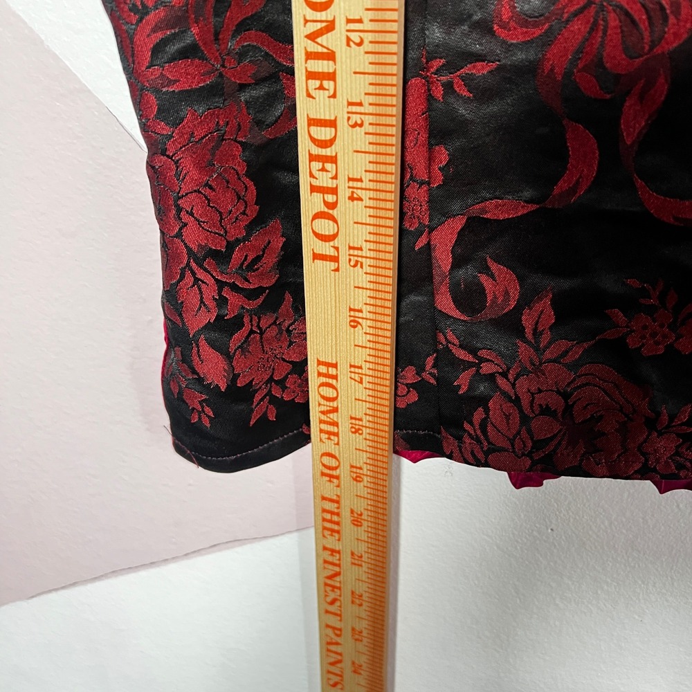 Vintage 90s Floral Brocade Top Womens Small Red Black Vampire Gothic Victorian - Picture 4 of 4